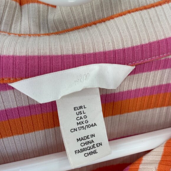 H&M Bodysuit Size Large Striped Henley Ribbed Long Sleeve Pink Orange Playful - Picture 5 of 8